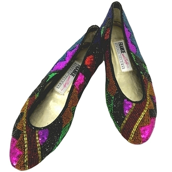 Beverly Feldman Frankie and Baby Shoes - Beverly Feldman Vintage Women's 7.5AA Vintage Shiny Sequin Retro Theme Flats